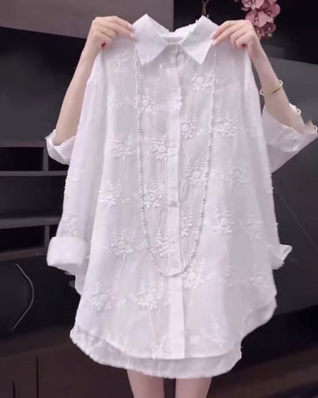 Women's Floral Shirt with Dropped Shoulders and Lightweight Fabric