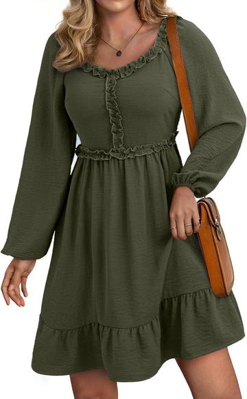 Womens Long Sleeve Empire Waist Ruffle Smocked Casual Mini Dress