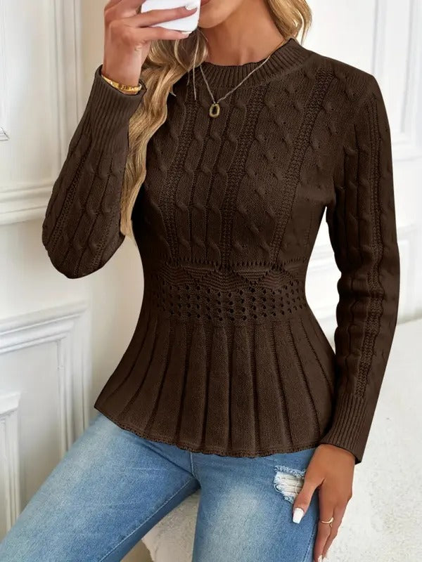 Women's Crew Neck Long Sleeve Chunky Knit Sweater