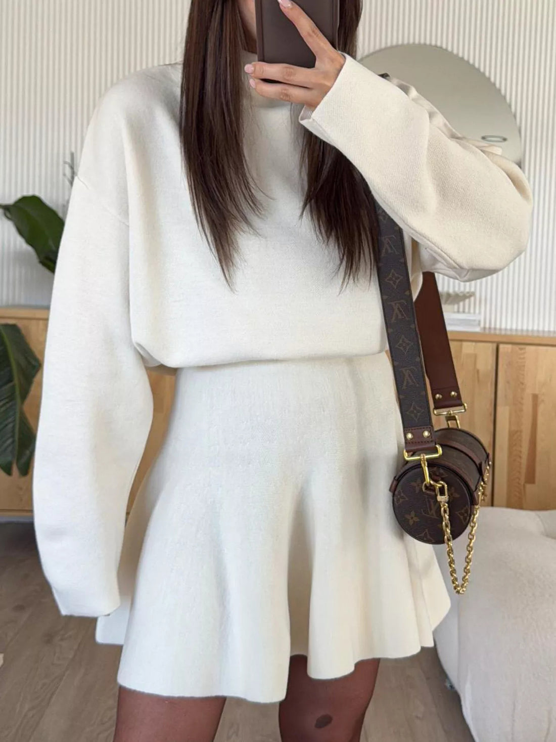 Women's Half-High Neck Long Sleeve Loose Fit Knit Sweater Dress