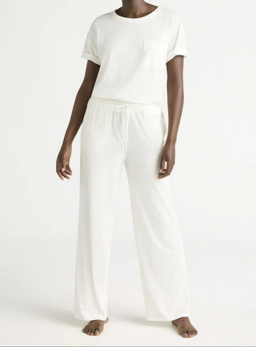 Women's Loose Round Neck Pocket Top Wide Leg Pants Set