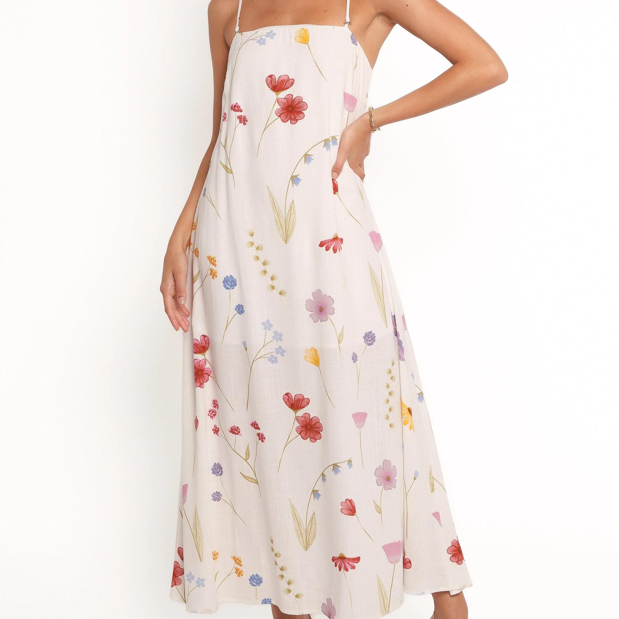 Women's Summer Floral Print Sleeveless Spaghetti Strap Maxi Dress