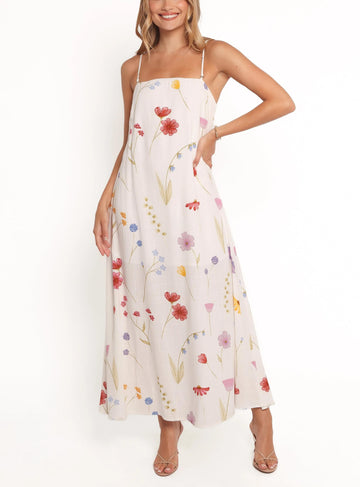 Women's Summer Floral Print Sleeveless Spaghetti Strap Maxi Dress