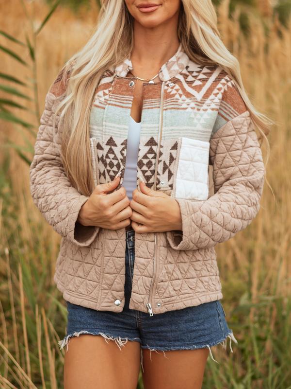 Women's Aztec Print Quilted Patchwork Jacket
