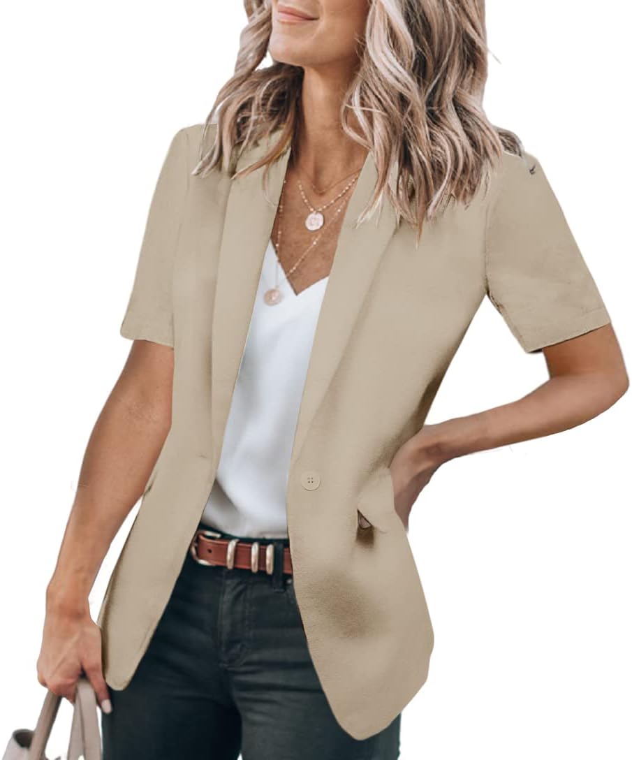 Women's Casual Single Button Short Sleeve Lapel Blazers Jacket
