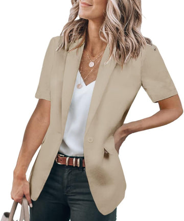 Women's Casual Single Button Short Sleeve Lapel Blazers Jacket