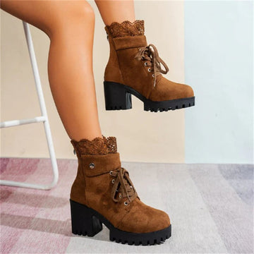 Women's Chunky Heel Lace Ankle Booties