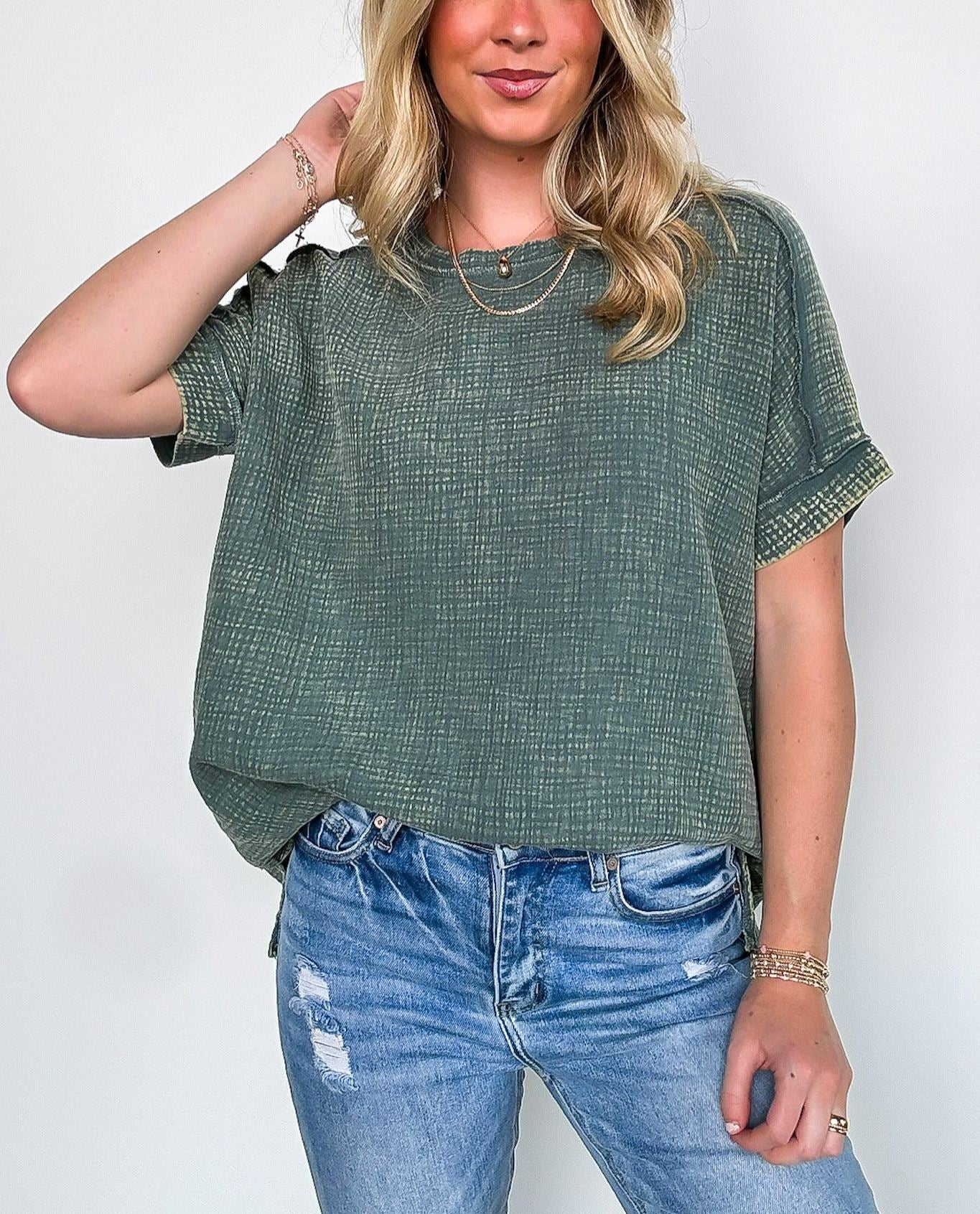 Women's Oversized Acid Wash Double Gauze Top