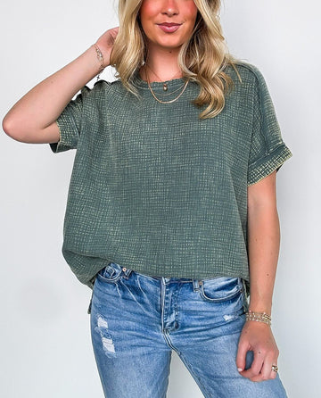 Women's Oversized Acid Wash Double Gauze Top