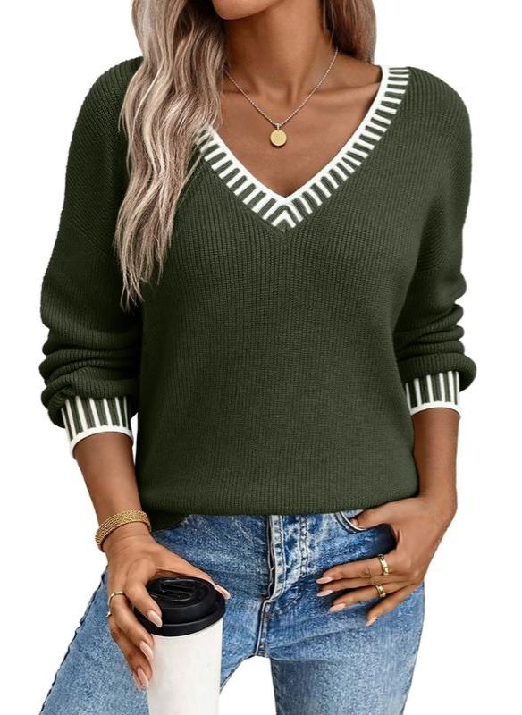 Women's V Neck Long Sleeve Pullover Sweaters