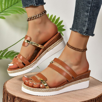 Women's Platform Sandals with Rhinestone Detail and Adjustable Straps