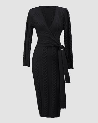 Women's Cable Knit Wrap Midi Dress
