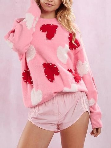 Women‘s Love Heart Graphic Knitted Sweater