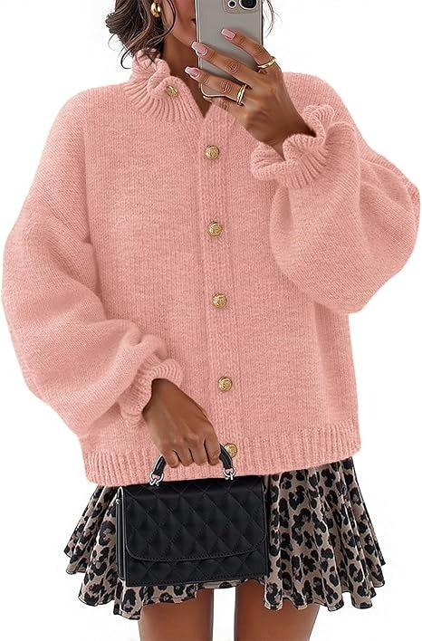 Women's Ruffled Neckline Button Up Cardigan