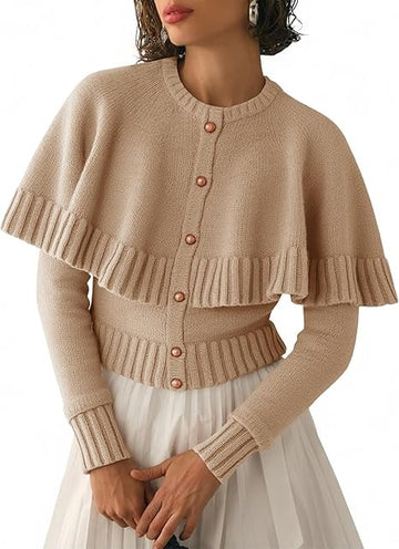 Women's Long Sleeve Fall Knit Cape Sweaters