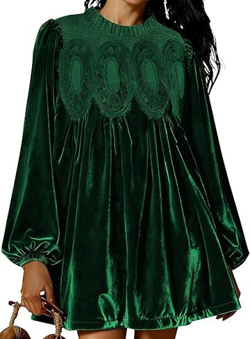 Women's Vintage Velvet Babydoll Dress