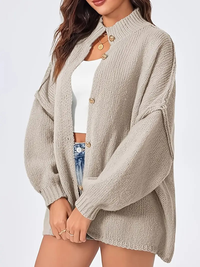 Women Thermal Stand Collared Open Front Cardigan Fall Oversized Button Down Sweater Jacket