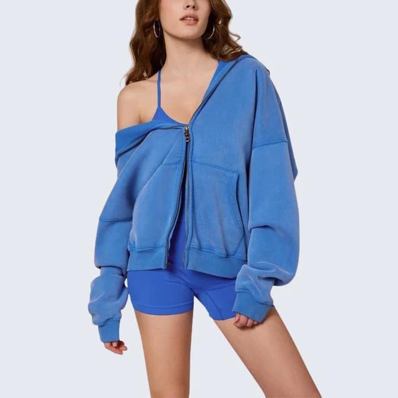 Unisex Oversized Zip-Up Hoodie Jacket with Kangaroo Pocket