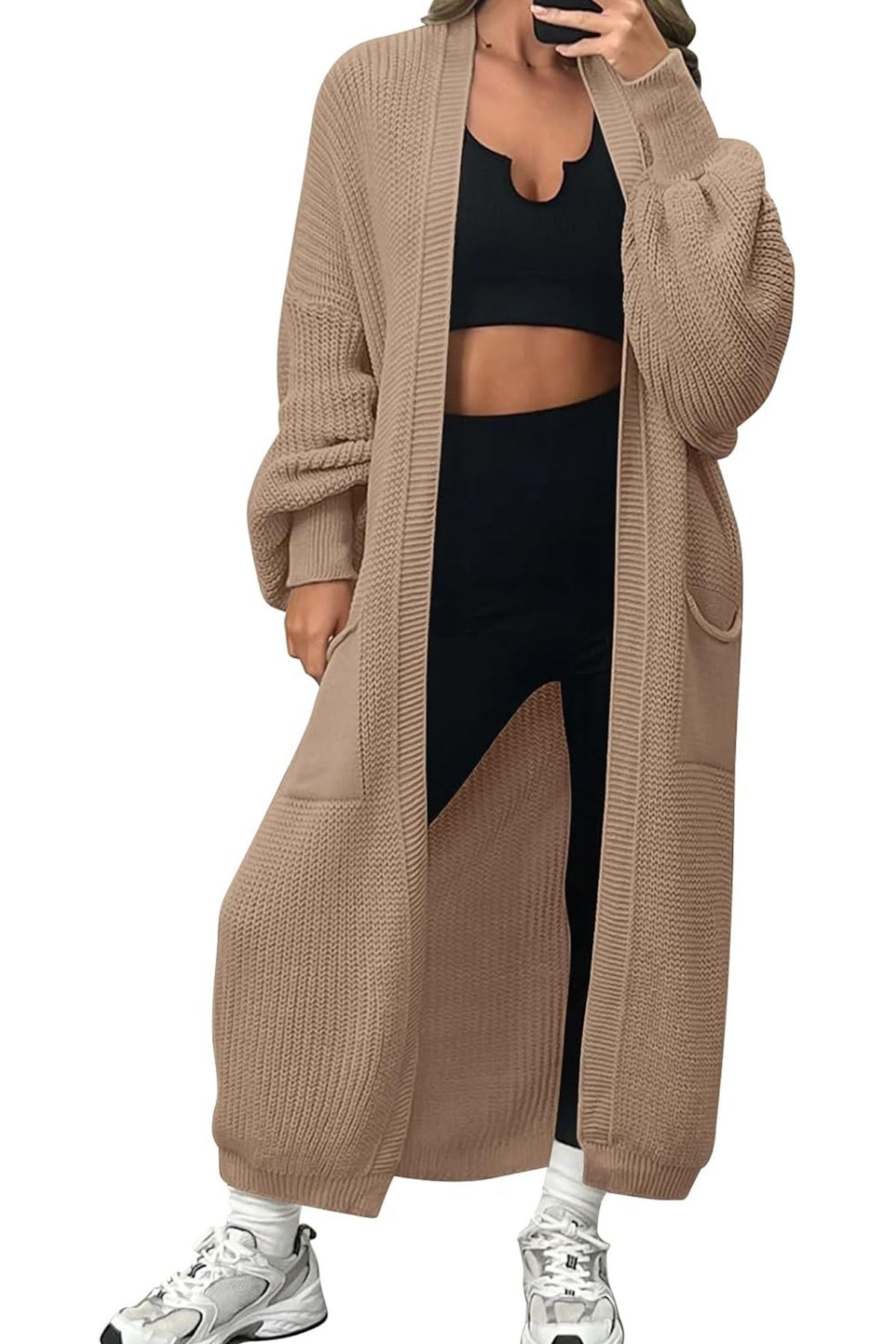 Women's Oversized Long Cardigan Open Front Duster Sweater with Pockets