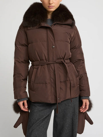 Women's Belted Jacket With Detachable Fur Collar