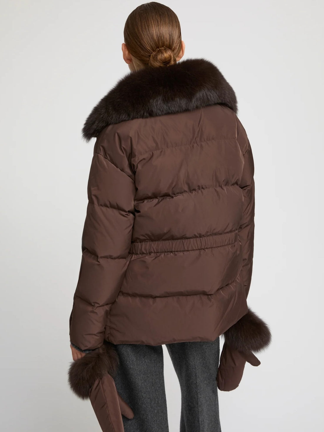 Women's Belted Jacket With Detachable Fox Fur Collar