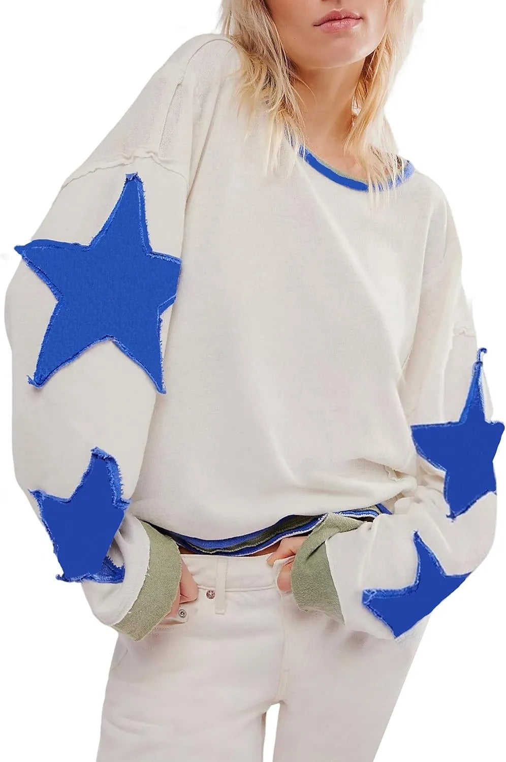 Women's Oversized Star Sweatshirt Long Sleeve Shirt Drop