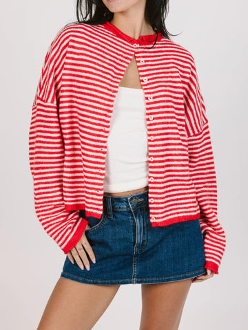 Women‘s Rolled Hem Striped Cardigan