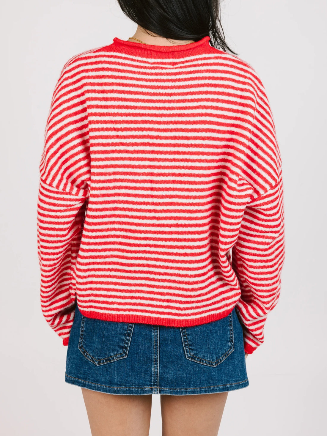 Women‘s Rolled Hem Striped Cardigan