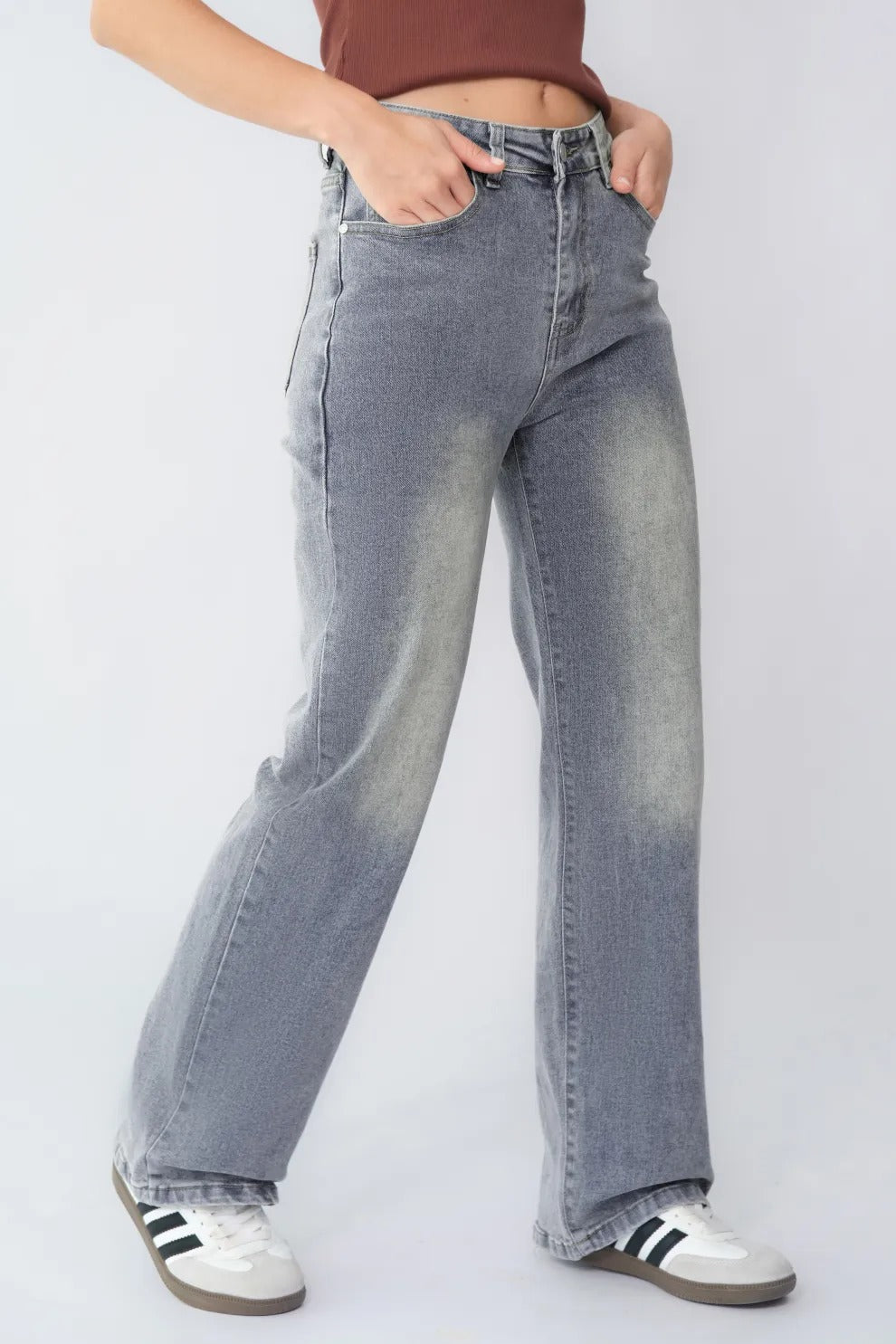 Women's High-Waisted Multi-Pocket Denim Wide Leg Jeans