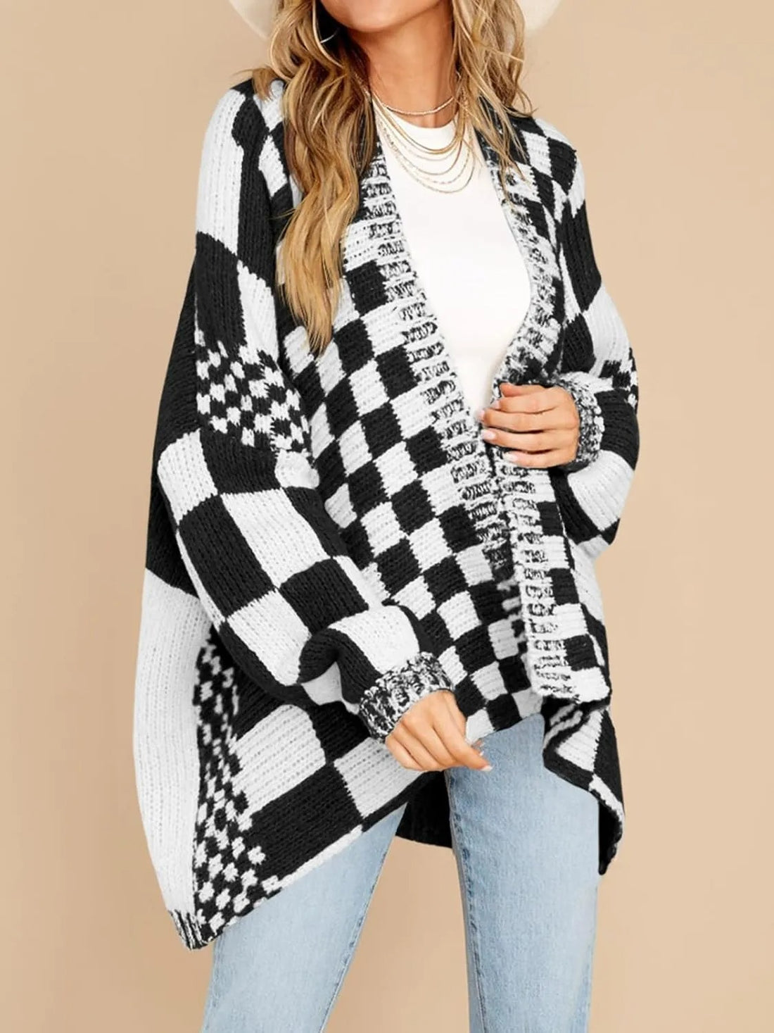 Women's Checkered Sweater Color Block Plaid Cardigans