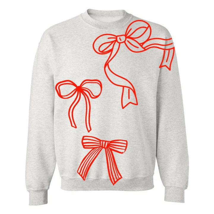 Women's Casual'Red Bows' Crewneck Sweatshirt Oversized Long Sleeves Top