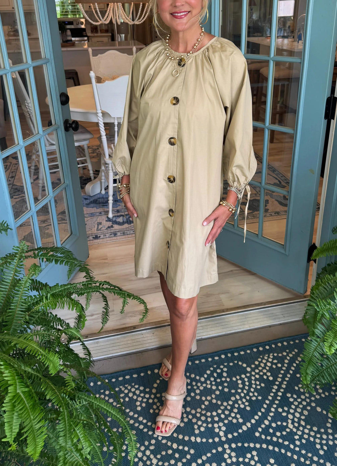 Women's Summer Long Sleeve Button Shirt Dress