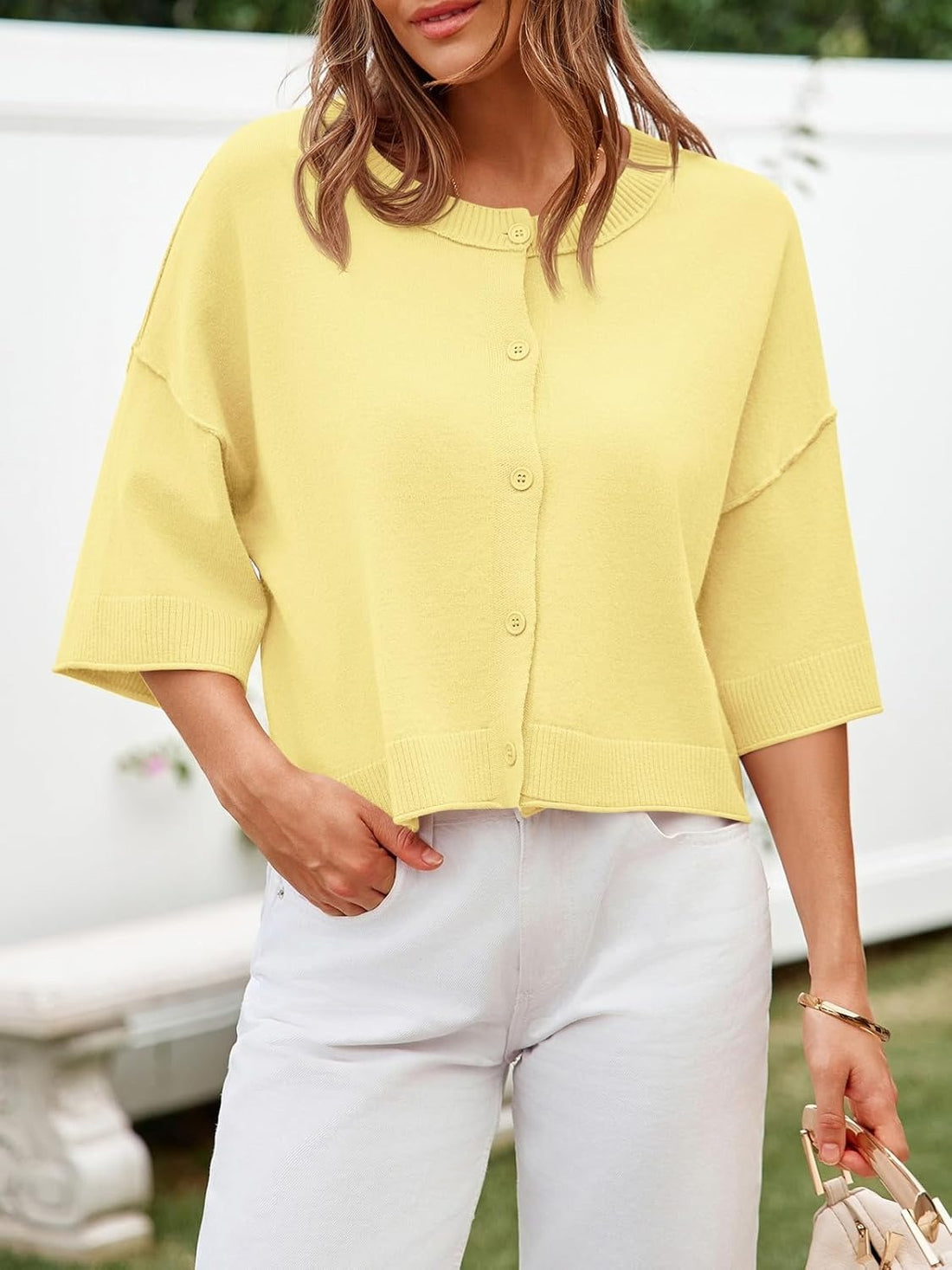 Womens Lightweight Half Sleeve Button Down Cardigan Sweaters Tops