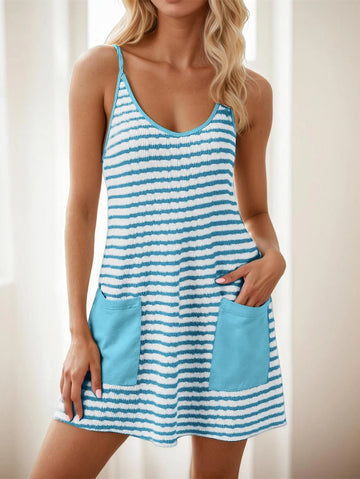 Women's Summer Stripe Print V Neck Sleeveless Jumpsuit