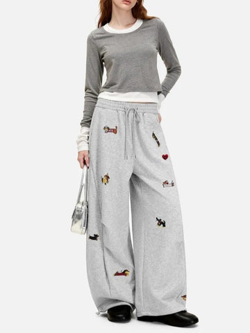 Cute Dachshund Embroidered Baggy Sweatpants