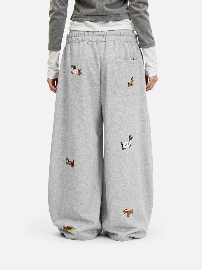 Cute Dachshund Embroidered Baggy Sweatpants