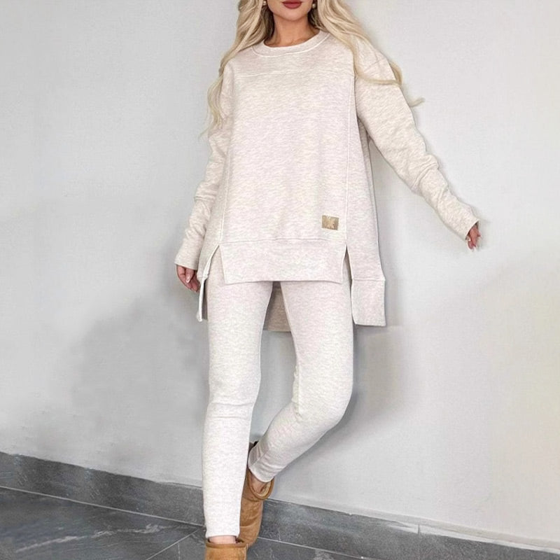 Slit High Low Hem Sweatshirt and Bodycon Pants Set