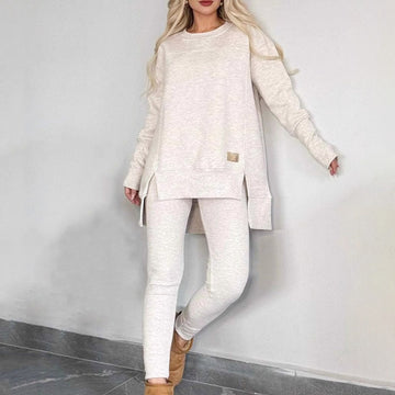 Slit High Low Hem Sweatshirt and Bodycon Pants Set