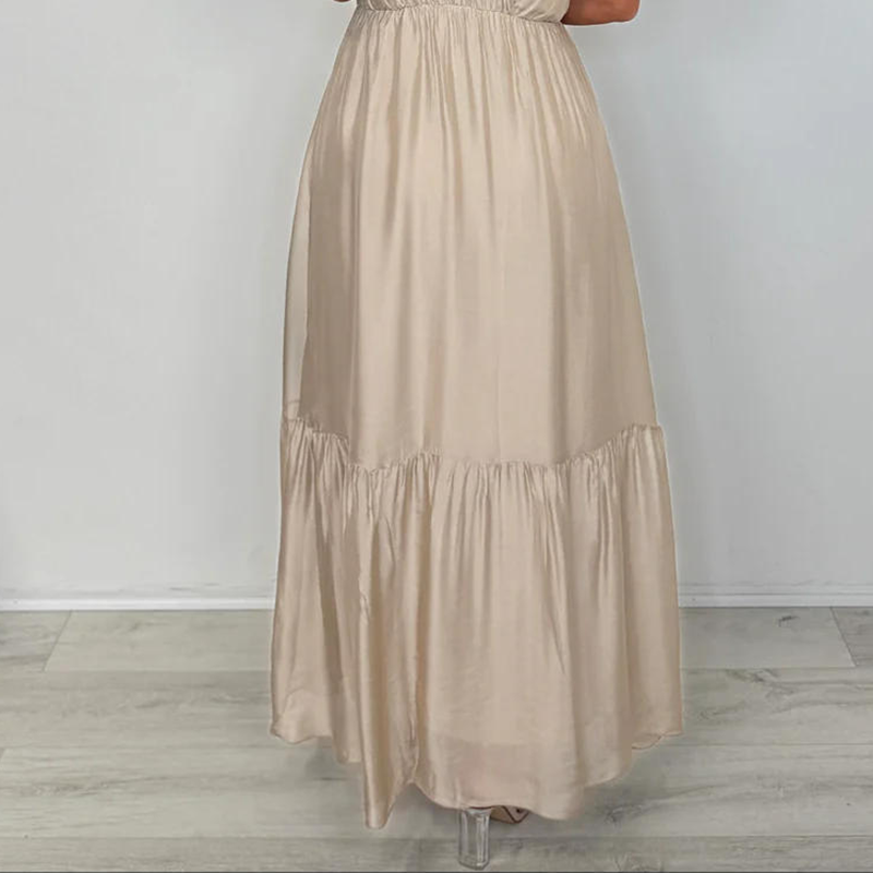 V-Neck Short Sleeve Maxi Dress with Cinched Waist
