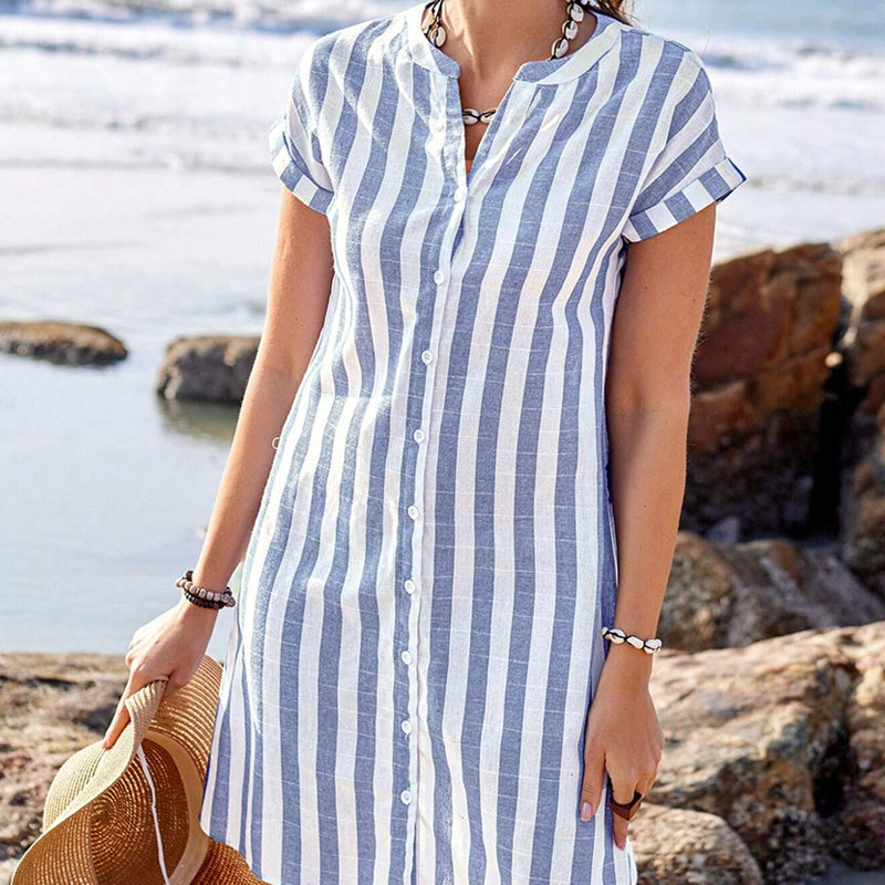 Women's Striped Button-Down Shirt Dress
