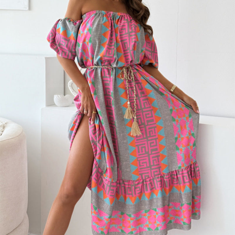 Casual Print Off-Shoulder Dress