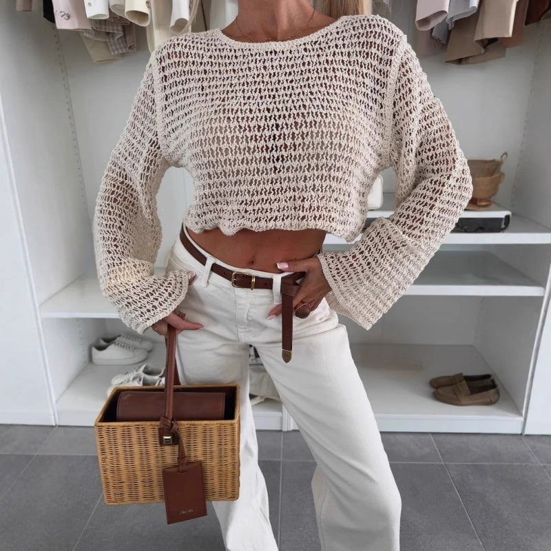 Women's Long Sleeve Hollow Out Knitted Top