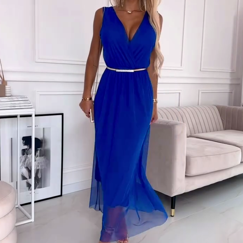 Boho V-Neck Sleeveless Mesh Dress