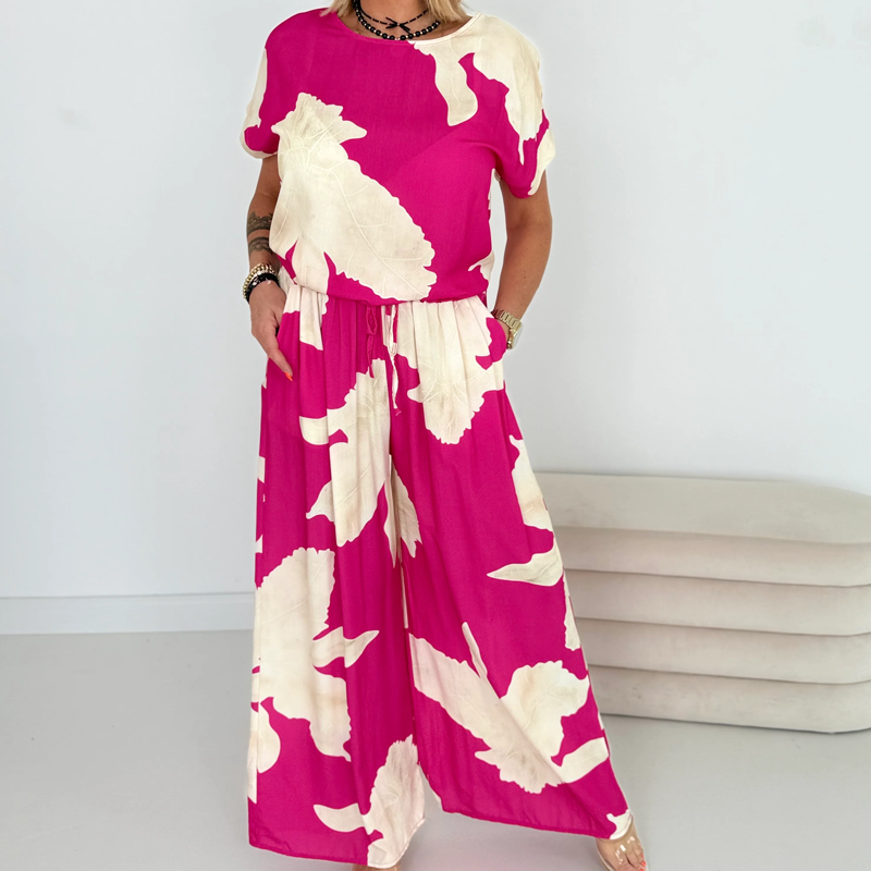 Women's Relaxed Fit Top and Wide-Leg Pants Set