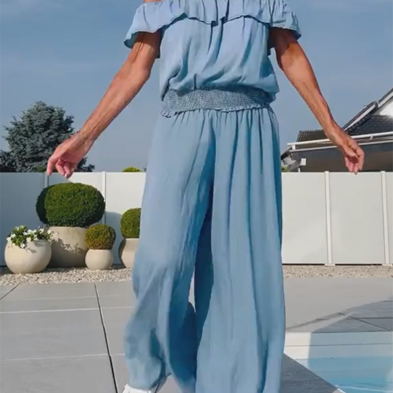 Women’s Off-Shoulder Top and Wide-Leg Pants Set