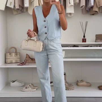 Women's Elegant Sleeveless Top and Pants Set