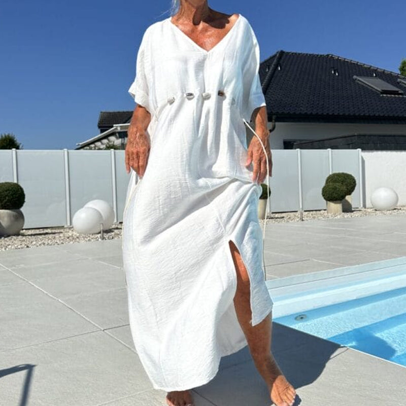 Elegant V-Neck Short Sleeve Side Slit Dress