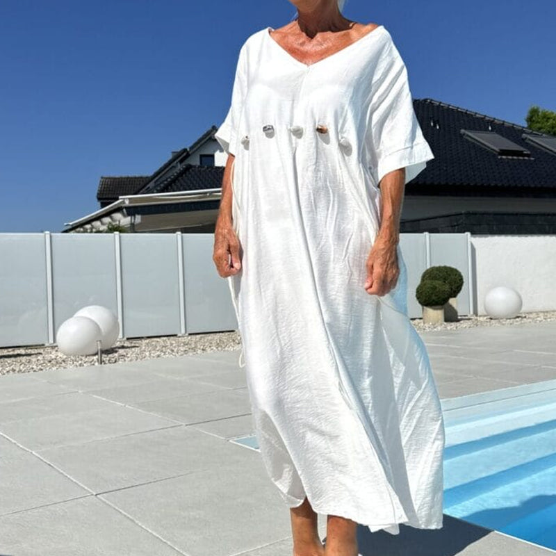 Elegant V-Neck Short Sleeve Side Slit Dress