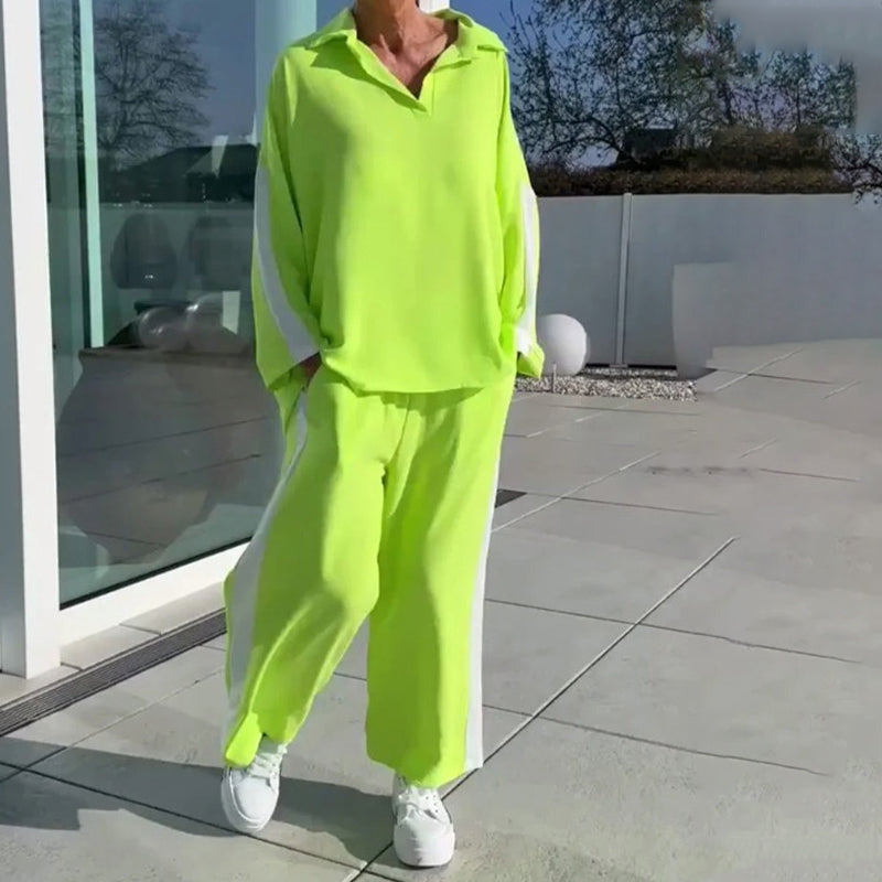 Color-Blocking Casual Top and Pants Set