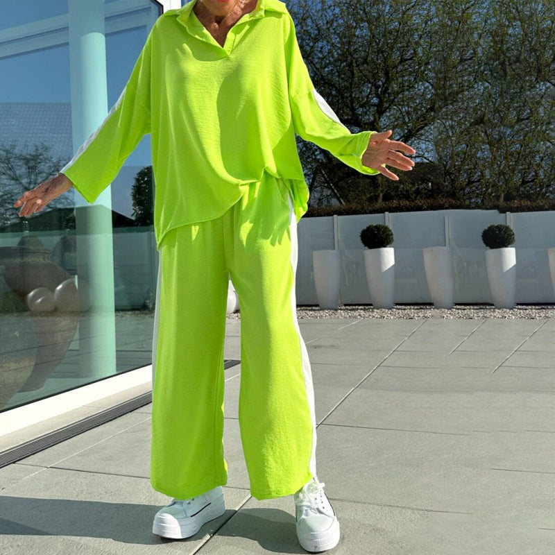 Color-Blocking Casual Top and Pants Set